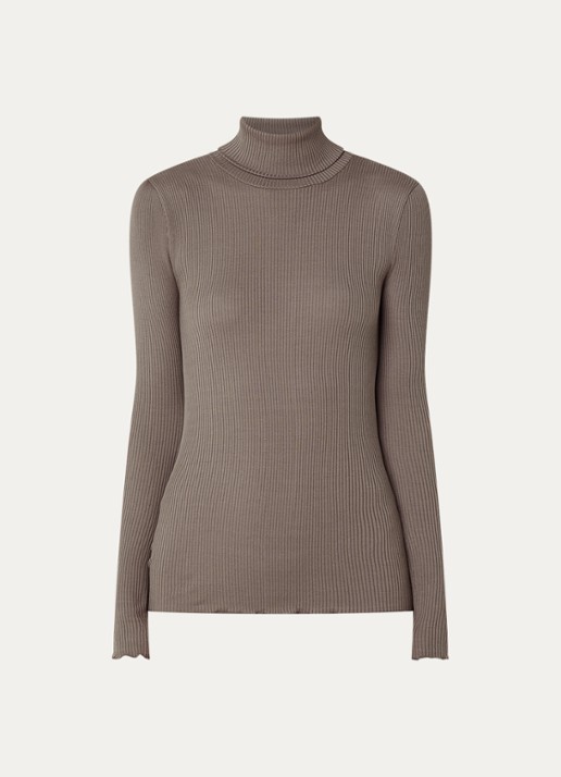 Rosemunde Beatha longsleeve in zijdeblend met col - voorkant 2 zand