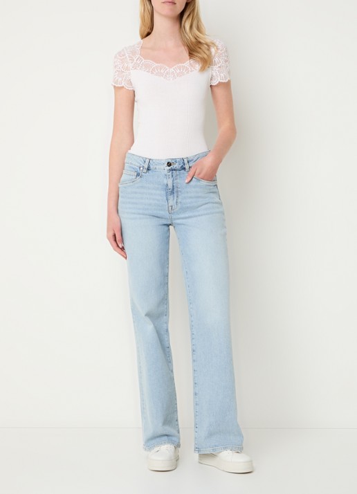 Rosemunde Beatha ribgebreide top in zijdeblend met details van kant - voorkant 4 wit