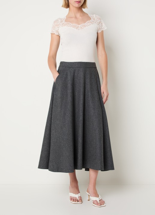 Rosemunde Beatha ribgebreide top in zijdeblend met details van kant - voorkant 4 gebroken wit