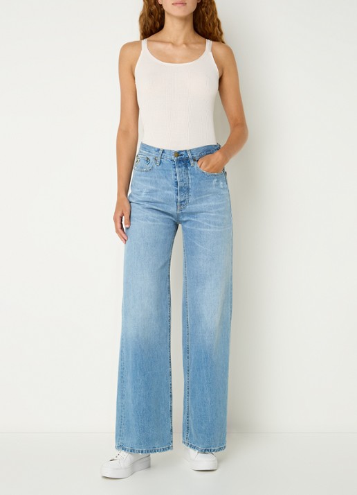 Rosemunde Belle ribgebreide top in zijdeblend met ronde hals - voorkant creme