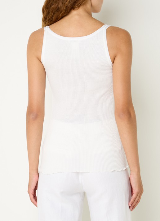 Rosemunde Belle ribgebreide top in zijdeblend met ronde hals - achterkant gebroken wit