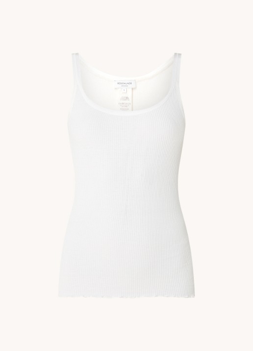 Rosemunde Belle ribgebreide top in zijdeblend met ronde hals - voorkant 3 gebroken wit