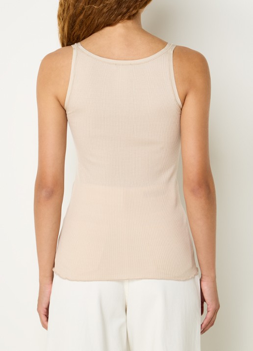 Rosemunde Belle ribgebreide top in zijdeblend met ronde hals - achterkant beige