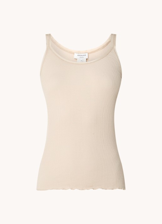 Rosemunde Belle ribgebreide top in zijdeblend met ronde hals - voorkant 3 beige