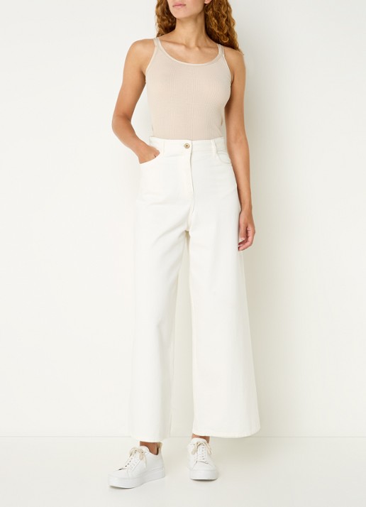 Rosemunde Belle ribgebreide top in zijdeblend met ronde hals - voorkant 4 beige