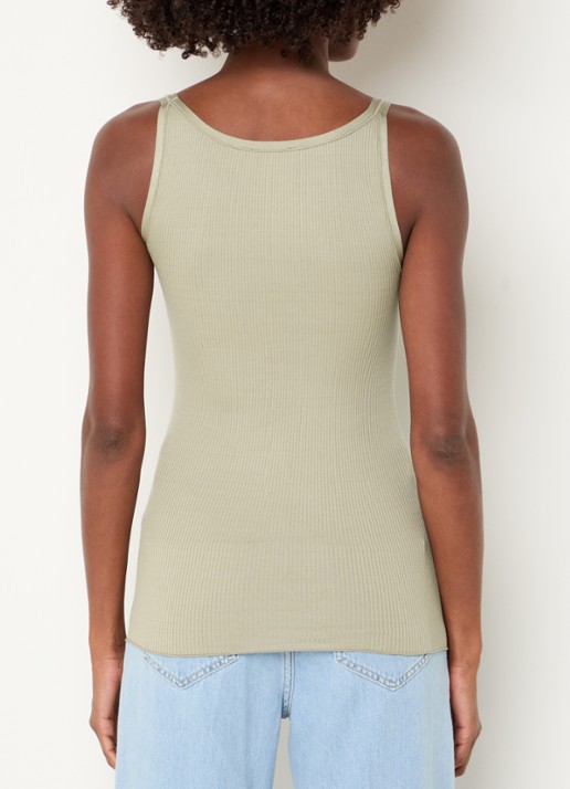 Rosemunde Belle ribgebreide top in zijdeblend met ronde hals - achterkant 3 olijfgroen