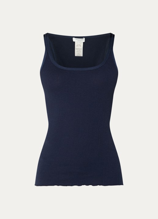 Rosemunde Belle ribgebreide top in zijdeblend met ronde hals - voorkant 3 donkerblauw