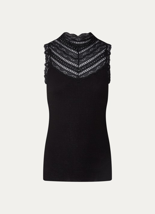 Rosemunde Benita mouwloze top in zijdeblend met details van kant - voorkant zwart