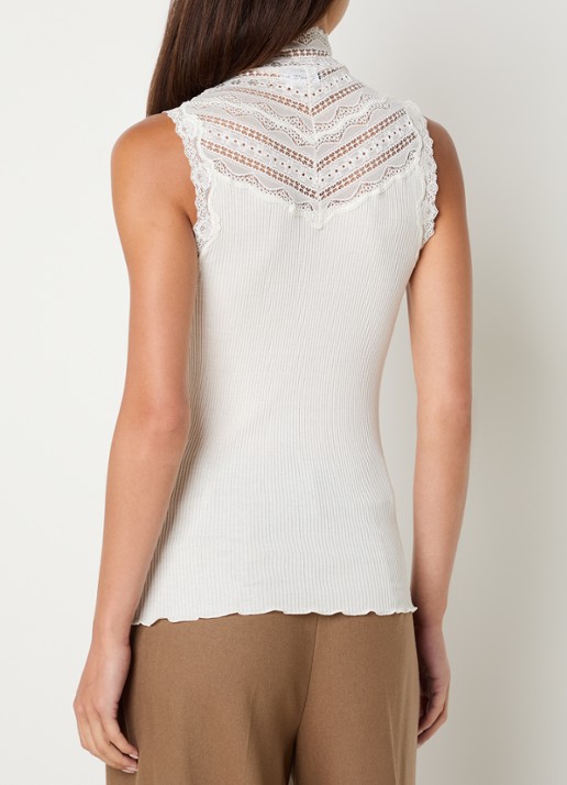 Rosemunde Benita mouwloze top in zijdeblend met details van kant - achterkant 4 gebroken wit
