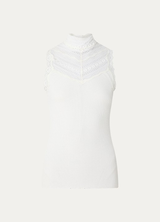 Rosemunde Benita mouwloze top in zijdeblend met details van kant - voorkant gebroken wit