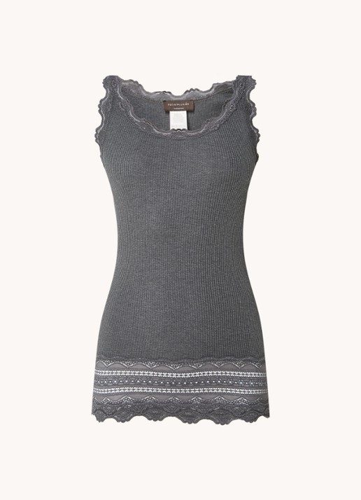 Rosemunde Benita top in zijdeblend met details van kant - voorkant 2 donkergrijs