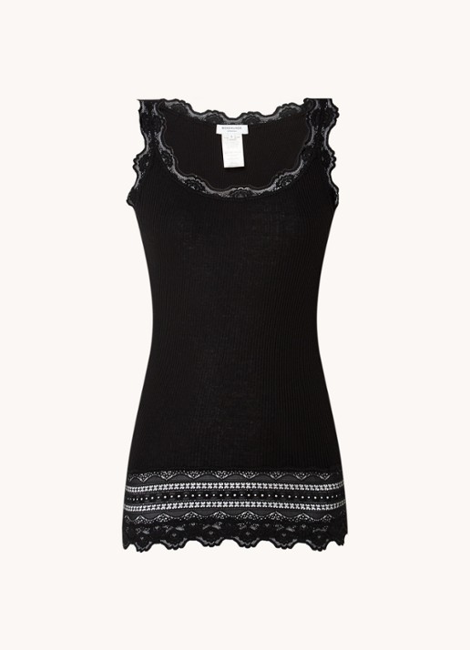 Rosemunde Benita top in zijdeblend met details van kant - voorkant 3 zwart