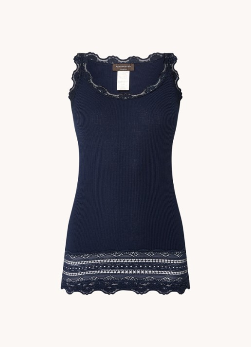 Rosemunde Benita top in zijdeblend met details van kant - voorkant 2 donkerblauw