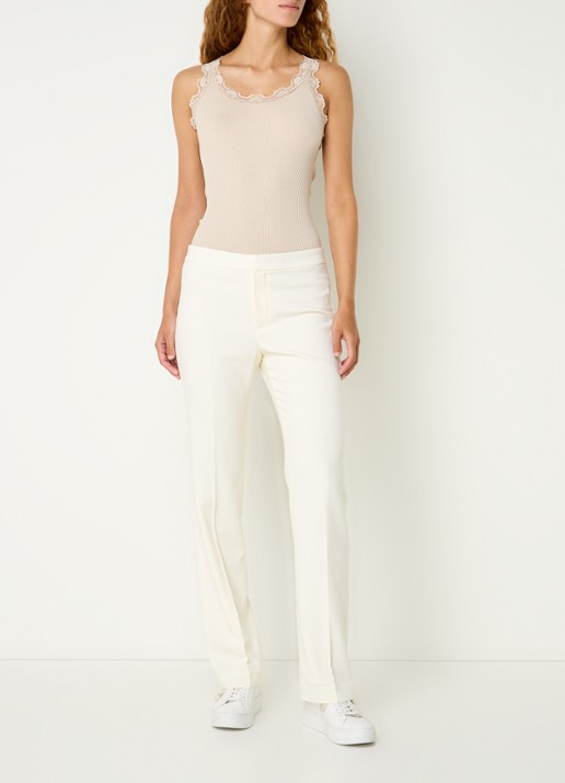 Rosemunde Benita top in zijdeblend met details van kant - voorkant 4 beige