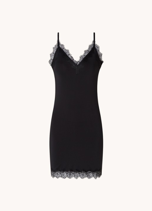 Rosemunde Billie slipdress met V-hals en kant - voorkant zwart