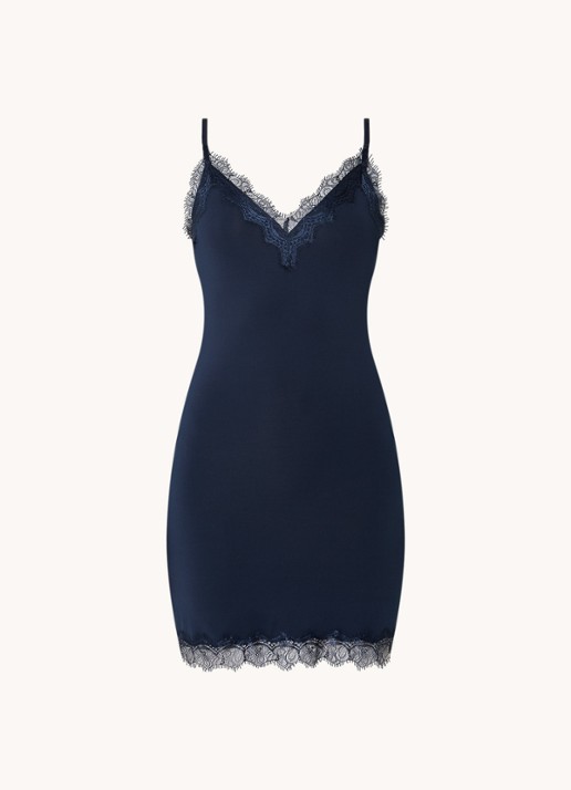 Rosemunde Billie slipdress met V-hals en kant - voorkant 4 donkerblauw
