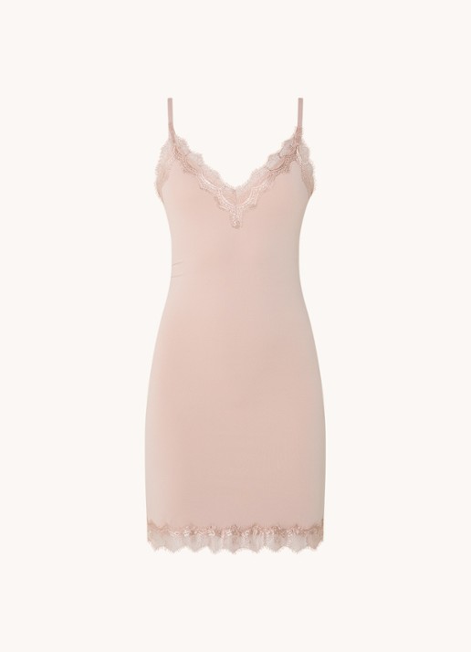 Rosemunde Billie slipdress met V-hals en kant - voorkant 4 oudroze