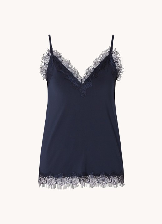 Rosemunde Billie spaghettitop met details van kant - voorkant donkerblauw