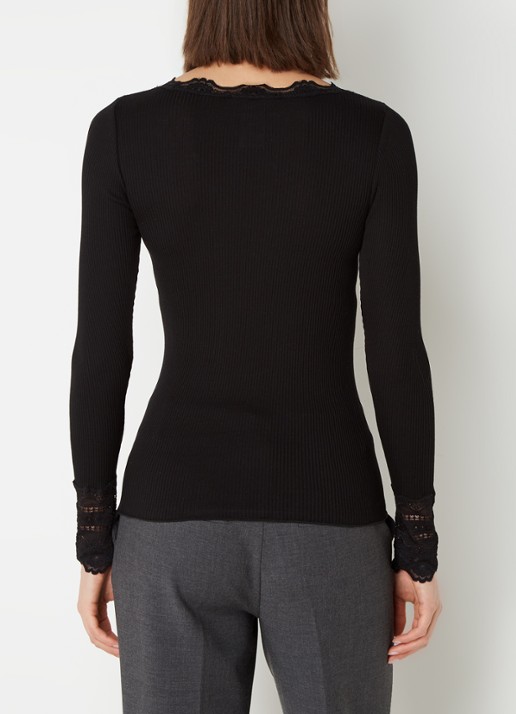 Rosemunde Longsleeve in zijdeblend met structuur en details van kant - achterkant 4 zwart