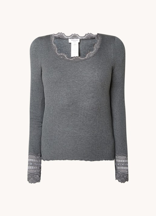 Rosemunde Longsleeve in zijdeblend met structuur en details van kant - voorkant 2 donkergrijs