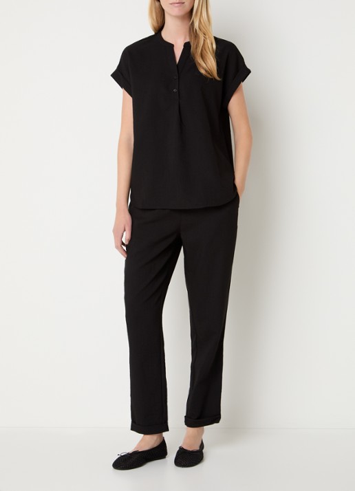 Rosemunde RMWTalia high waist slim fit cropped broek met steekzakken - voorkant 3 zwart