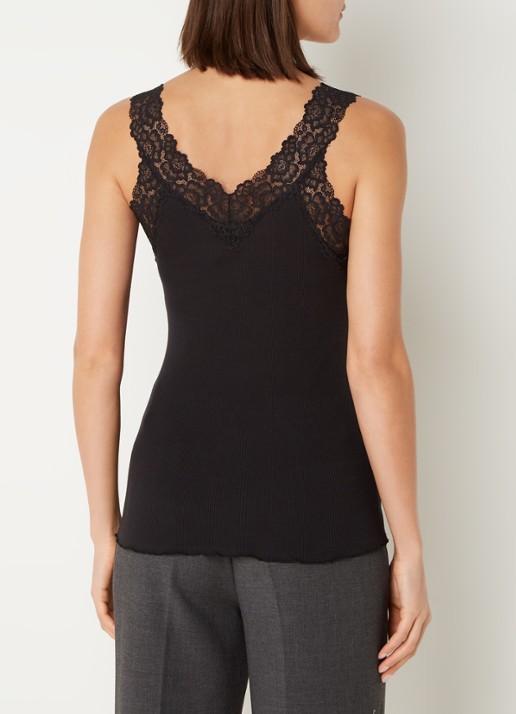 Rosemunde Tanktop met kant en structuur - achterkant 4 zwart