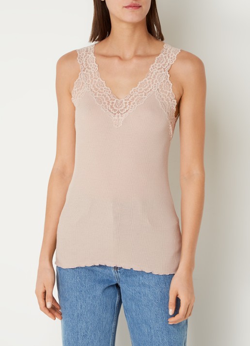Rosemunde Tanktop met kant en structuur