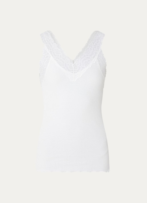 Rosemunde Tanktop met kant en structuur - voorkant gebroken wit