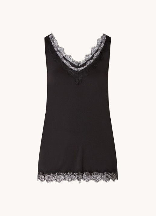 Rosemunde Tanktop met V-hals en kant - voorkant 3 zwart
