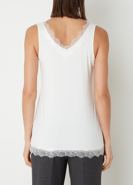 Rosemunde Tanktop met V-hals en kant - achterkant 2 gebroken wit