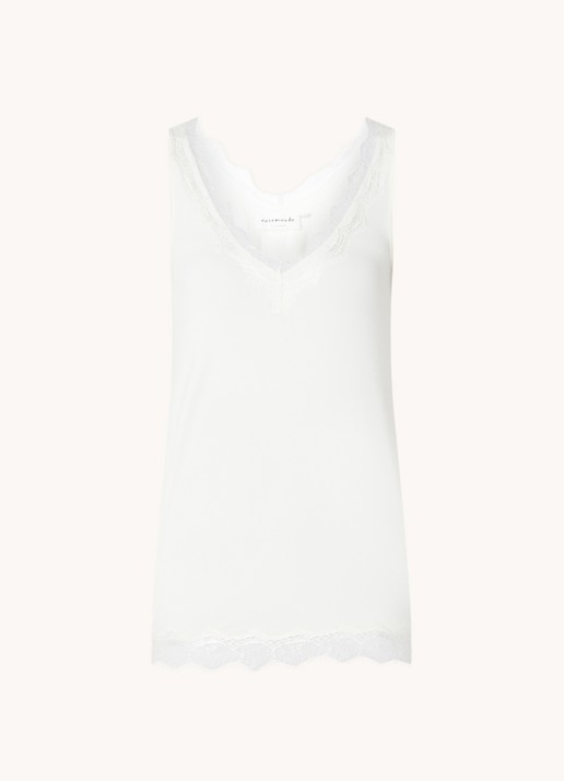 Rosemunde Tanktop met V-hals en kant - voorkant 3 gebroken wit