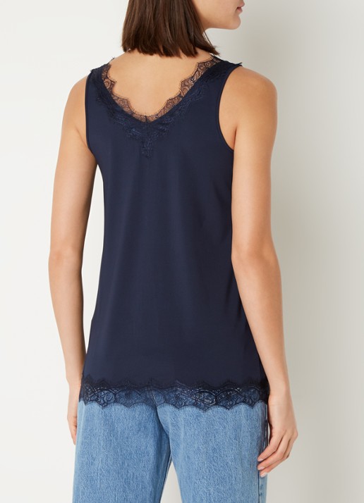 Rosemunde Tanktop met V-hals en kant - achterkant 3 donkerblauw