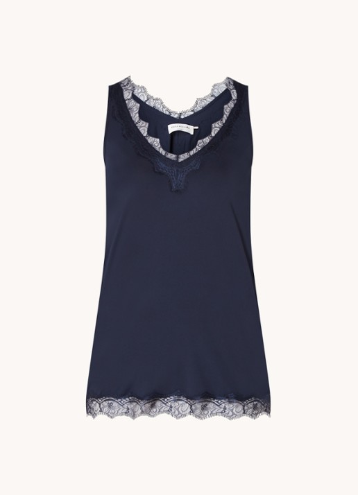 Rosemunde Tanktop met V-hals en kant - voorkant donkerblauw