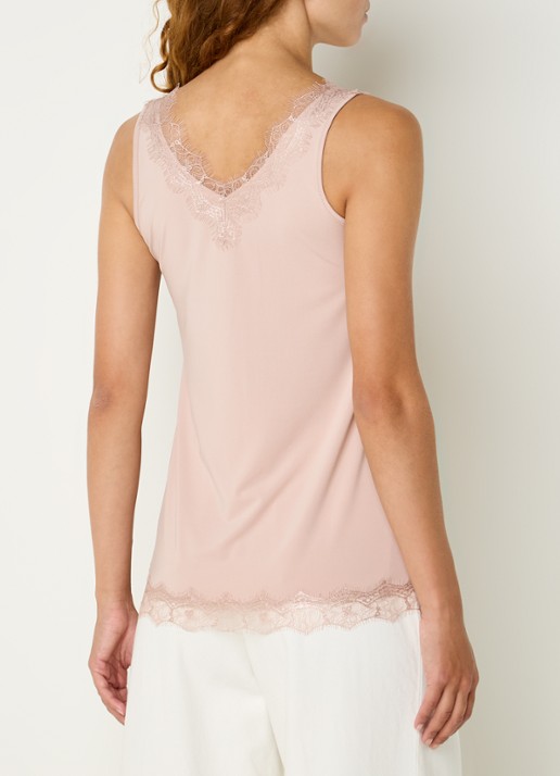 Rosemunde Tanktop met V-hals en kant - achterkant 2 lichtroze