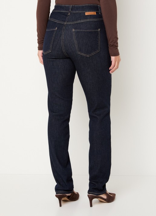 Rosner Studio Audrey high waist slim fit jeans met steekzakken - achterkant donkerblauw