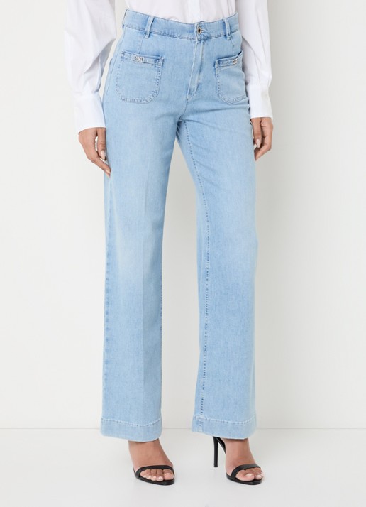 Rosner Studio Audrey high waist straight leg jeans met opgestikte zakken - detail indigo