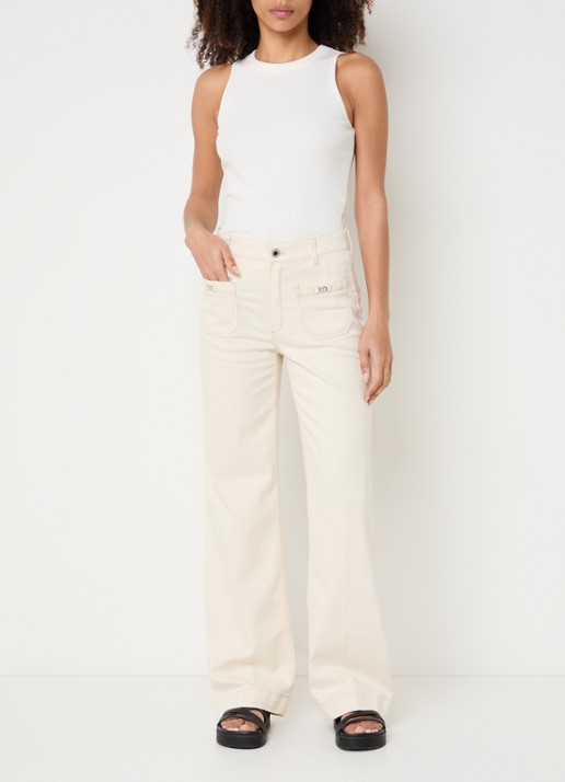 Rosner Studio Audrey high waist straight leg jeans met opgestikte zakken - voorkant 3 creme