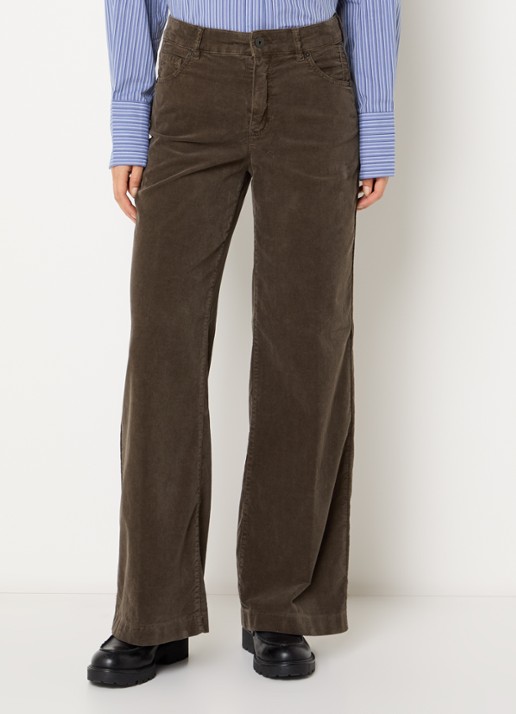 Rosner Studio Audrey high waist wide fit broek van corduroy - detail donkerbruin