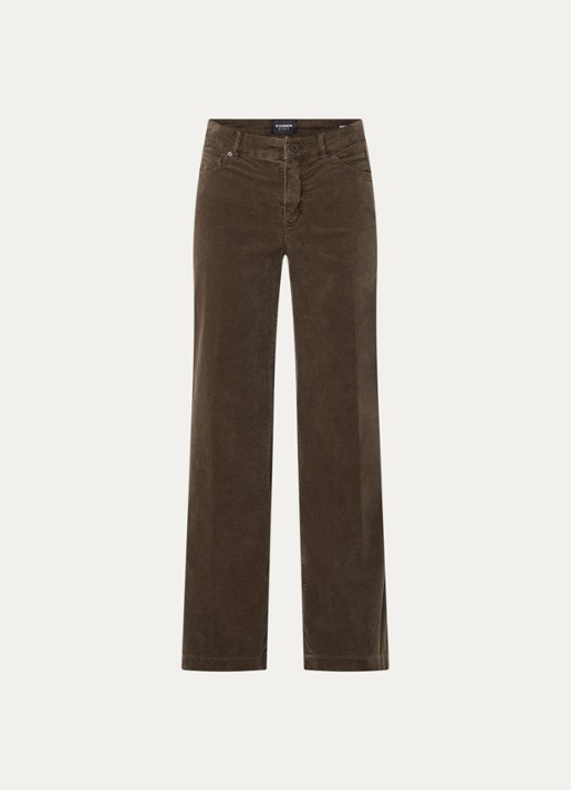Rosner Studio Audrey high waist wide fit broek van corduroy - voorkant 3 donkerbruin