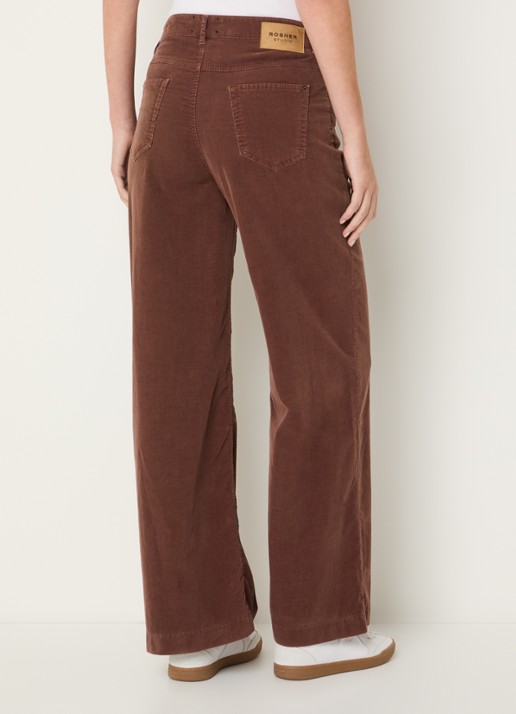 Rosner Studio Audrey high waist wide fit broek van corduroy - achterkant steenrood
