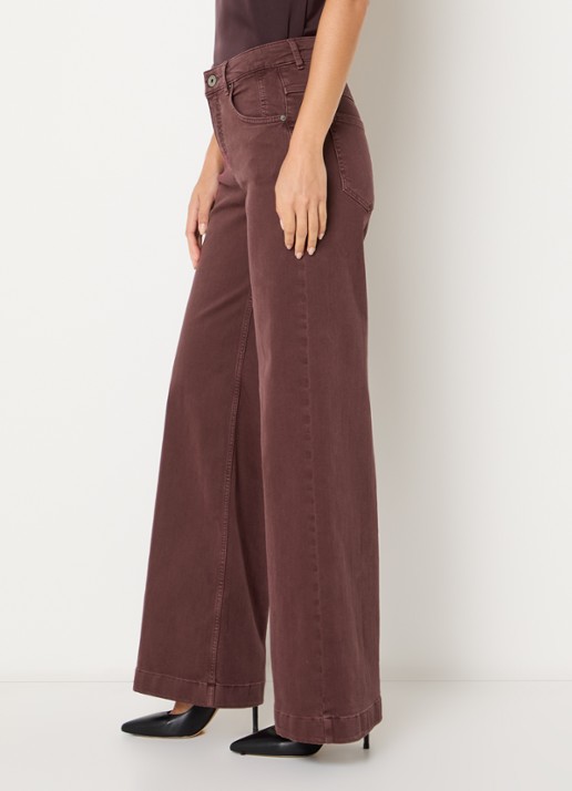 Rosner Studio Audrey high waist wide leg jeans met medium wassing - detail 4 donkerrood