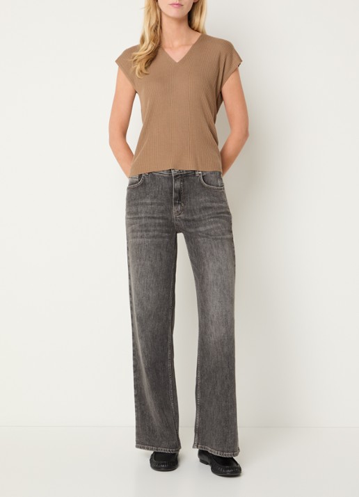 Rosner Studio Audrey mid waist straight leg jeans met gekleurde wassing - voorkant 2 middengrijs