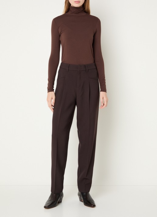 Rosner Studio High waist slim fit pantalon met steekzakken - voorkant 4 donkerbruin