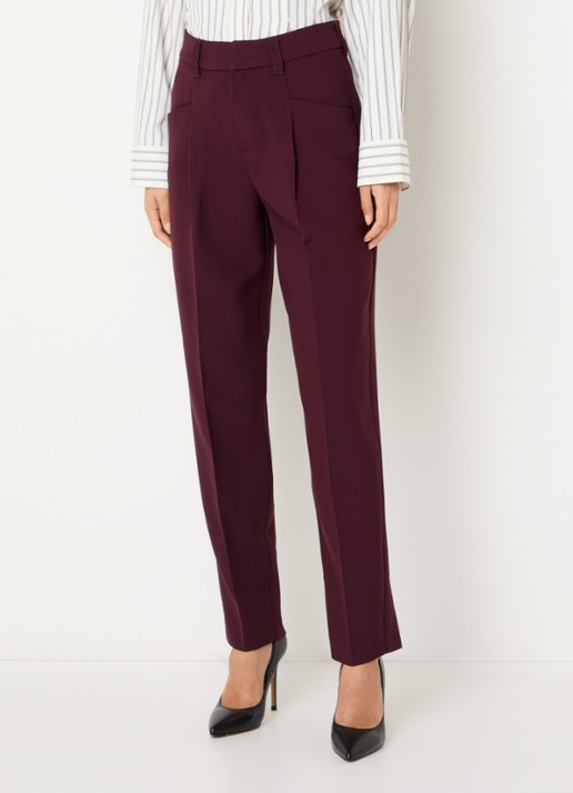 Rosner Studio High waist slim fit pantalon met steekzakken - detail aubergine