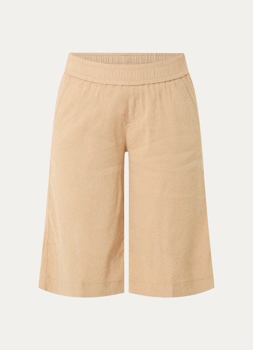 Rosner Studio High waist straight fit korte broek in linnenblend - voorkant 3 camel