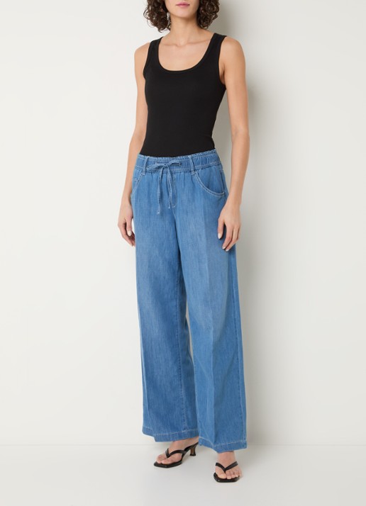 Rosner Studio High waist straight leg fit boek van chambray - voorkant 2 donkerblauw