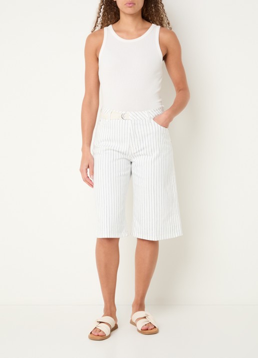 Rosner Studio High waist wide fit korte broek met streepprint - voorkant 2 wit