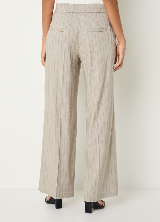 Rosner Studio High waist wide fit pantalon met streepprint en lurex - achterkant 2 lichtgrijs
