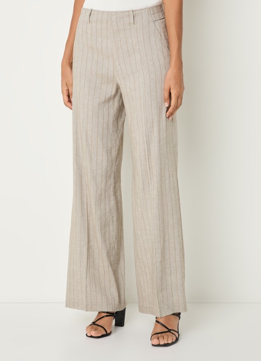 Rosner Studio High waist wide fit pantalon met streepprint en lurex