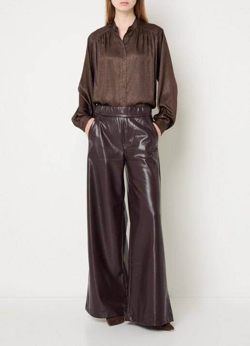 Rosner Studio High waist wide fit pantalon van imitatieleer - voorkant 4 aubergine